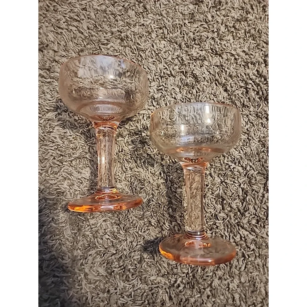 Vintage Pink Heavy‎ Glass Champagne Coupe Compote Glasses 6oz Barware MCM 2